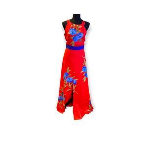 Foxiedox Polly Bow-Back red floral print maxi dress size small
